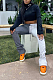 Gray White Splicing Straight Tube High Waist Sports Casual Pants MLD5021