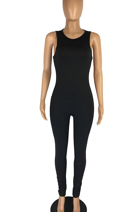 Casual Women Sleeveless Pure Color Bodycon Jumpsuits LL6318
