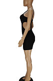 Irregular Hole Deep V Pure Color Ruffle Gallus Mini Dress QMQ7039