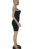 Trendy One Shoulder Gallus Pure Color Hollow Out Sexy Mini Dress QMQ7036