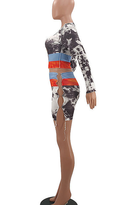 Fashion Casual Positioning Printing Apply Colours To A Drawing Skirts Sets AYA7008