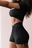 Trendy Casual Sport Drawsting Ruffle Shorts Sets AYA7006