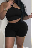 Pure Color Cross Bind Vest Shorts Sets QMQ7030