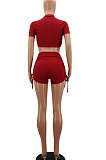 Trendy Casual Sport Drawsting Ruffle Shorts Sets AYA7006