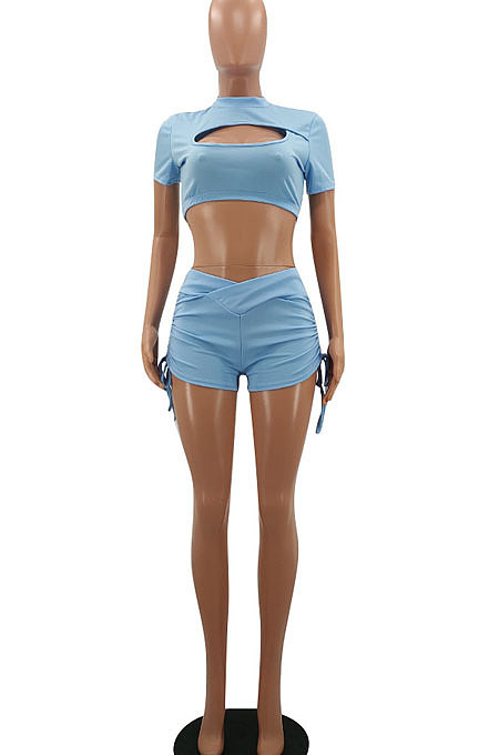 Trendy Casual Sport Drawsting Ruffle Shorts Sets AYA7006