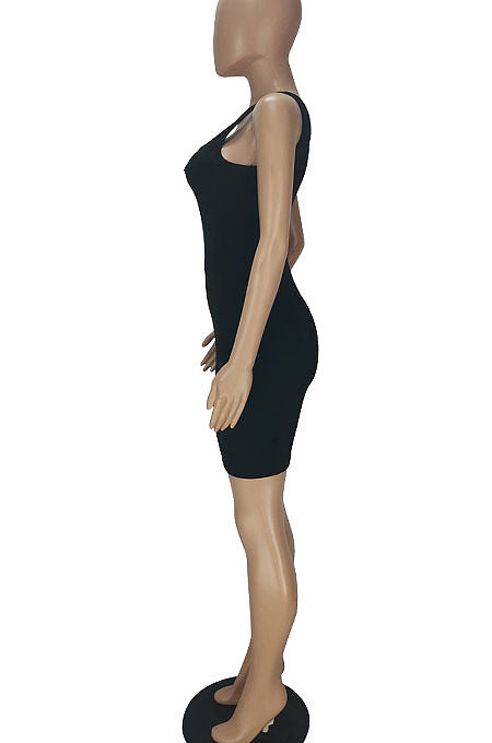 Trendy One Shoulder Gallus Pure Color Hollow Out Sexy Mini Dress QMQ7036