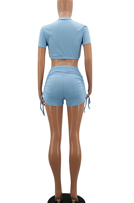 Trendy Casual Sport Drawsting Ruffle Shorts Sets AYA7006