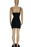 Irregular Hole Deep V Pure Color Ruffle Gallus Mini Dress QMQ7039