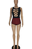 Sexy Burnt Flower Hollow Our Vest Short Shorts Two-Pieces QMQ7034