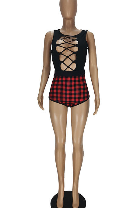 Sexy Burnt Flower Hollow Our Vest Short Shorts Two-Pieces QMQ7034