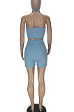 Pure Color Cross Bind Vest Shorts Sets QMQ7030