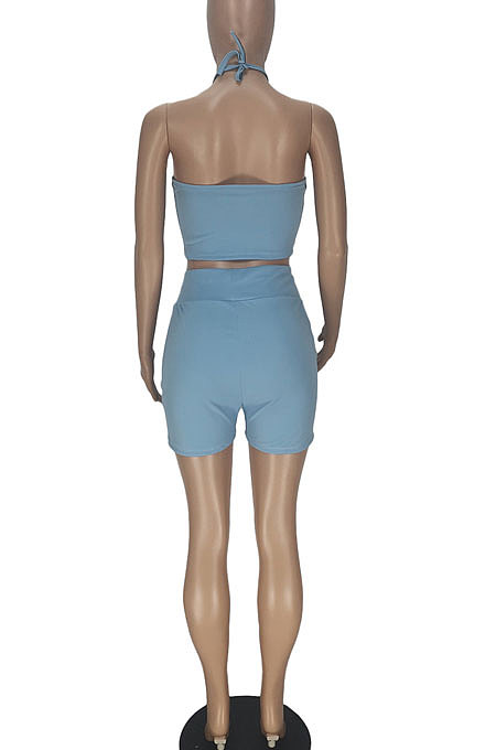 Pure Color Cross Bind Vest Shorts Sets QMQ7030
