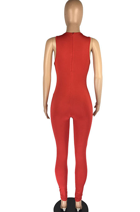 Casual Women Sleeveless Pure Color Bodycon Jumpsuits LL6318