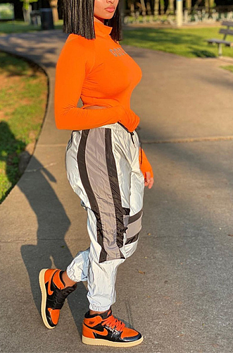 Patchwork Sports Fashion Casual High-Waist Belted Trousers MLD5025
