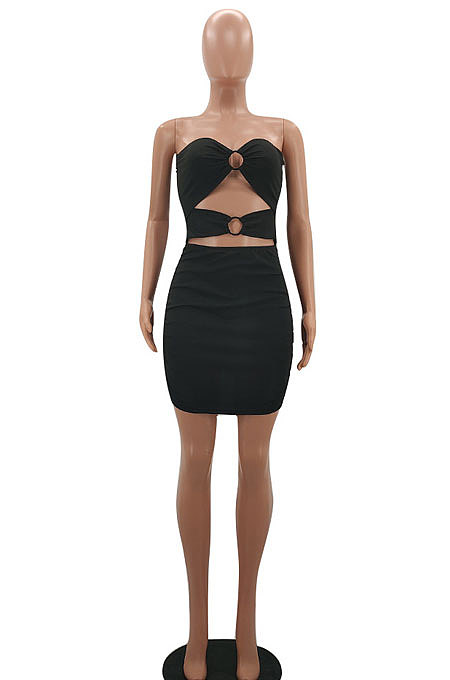 Fashion Sexy Chest Wrap Pure Color Mini Dress AYA7004