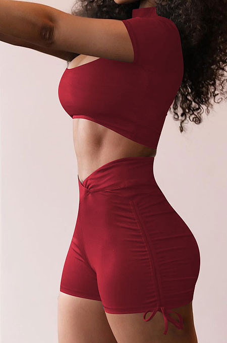 Trendy Casual Sport Drawsting Ruffle Shorts Sets AYA7006