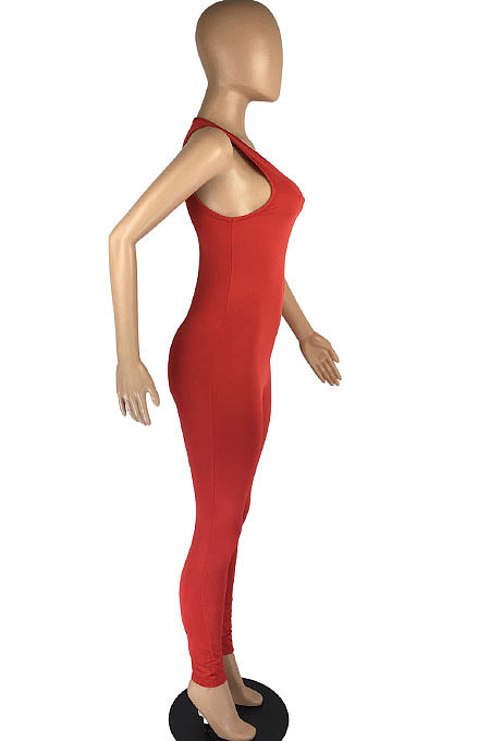 Casual Women Sleeveless Pure Color Bodycon Jumpsuits LL6318