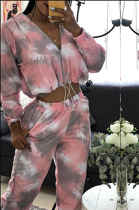 Casual Print Long Sleeve Anti-Ageing Pants Sets MLD5012