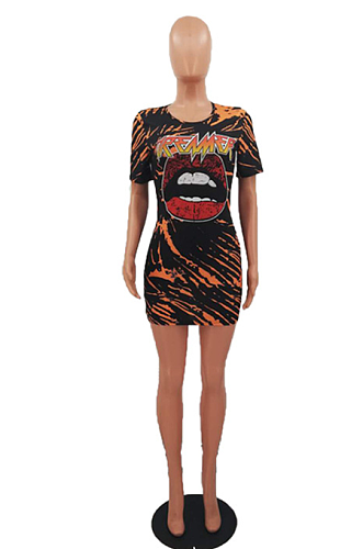 Short-Sleeve Letter Print Striped Pullover Mini Dress MLD5004