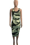 Camo Sexy V Neck Irregularity Belt Mini Dress QQX1206