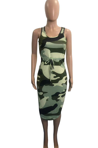 Camo Sexy V Neck Irregularity Belt Mini Dress QQX1206