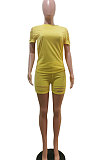 Fashion Women Pure Color Hole Sport Shorts Sets AYM5005