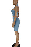 Hollow Out Pure Color Halter Neck Vest Shorts Sets QMQ7043