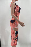 Euramerican Women Sexy Hollow Out Tie Dye Midi Dress AYM5011
