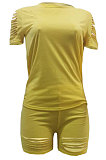 Fashion Women Pure Color Hole Sport Shorts Sets AYM5005