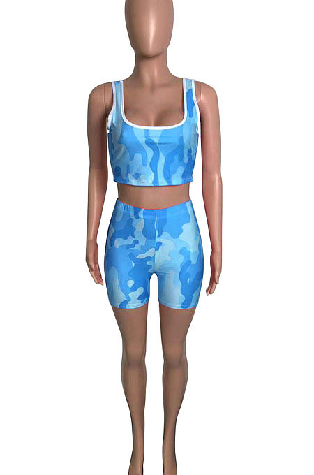Fashion Sexy Printing Pure Color Vest Shorts Sets QQX1208