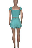 Pure Color Top Zipper Agaric Edge Pantskirt Two-Pieces KXL824