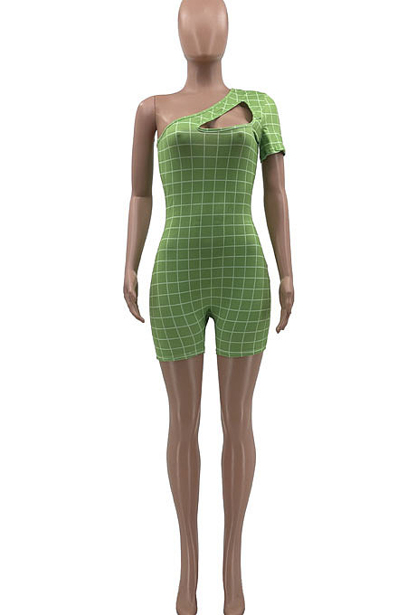 Pure Color Plaid Sexy Short Sleeve Milk Silk Romper Shorts KXL821