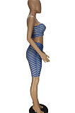 Irregular Vest Tight Stripe Printing Two-Pieces QMQ7033