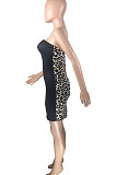 Sexy Chest Warp Leopard A Word Shoulder Mini Dress QQX1202