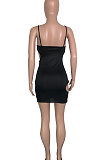 Irregularity Hole Pure Color Deep V Ruffle Gallus Mini Dress QQX1205