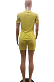 Fashion Women Pure Color Hole Sport Shorts Sets AYM5005
