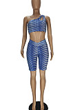 Irregular Vest Tight Stripe Printing Two-Pieces QMQ7033