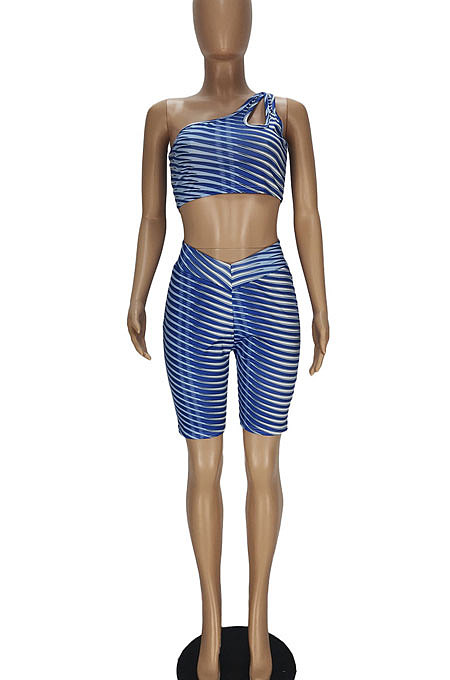 Irregular Vest Tight Stripe Printing Two-Pieces QMQ7033