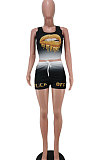 Sleeveless Gradual Change Personality Mouth Graphic Sport Shorts Sets AYM5006