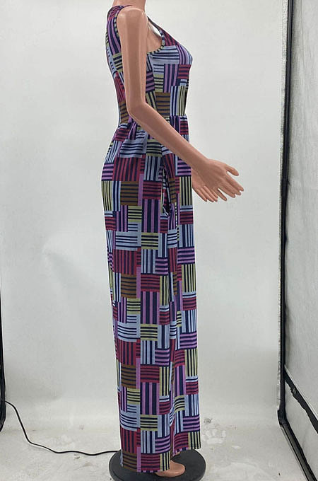 Euramerican Fashion Women Printing Button Casual Jumpsuit AYM5014