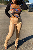 Solid Color Long Sleeve Casual T-Shirt With Printed Front MLD5026