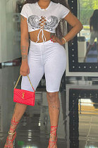 Sexy Pure Color Printing Bind Hollow Out Two-PIeces QMQ7037