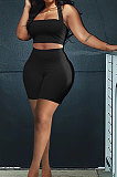 Hollow Out Pure Color Halter Neck Vest Shorts Sets QMQ7043