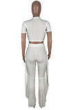 Pure Color Short Sleeve Top Ruffle Pants Pit Bar Two-Pieces KXL831