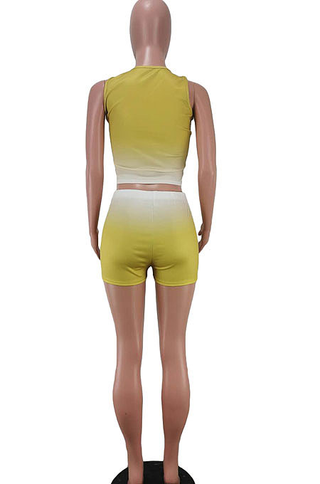Sleeveless Gradual Change Personality Mouth Graphic Sport Shorts Sets AYM5006