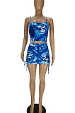 Sexy Tie Dye Bind Dark V Gallus Vest Skirts Sets QMQ7040