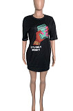 Womne Casual Printing Loose Mini Dress QQX1204