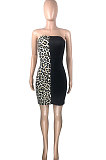 Sexy Chest Warp Leopard A Word Shoulder Mini Dress QQX1202