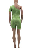 Pure Color Plaid Sexy Short Sleeve Milk Silk Romper Shorts KXL821