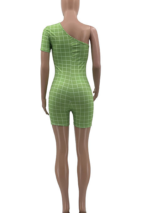 Pure Color Plaid Sexy Short Sleeve Milk Silk Romper Shorts KXL821